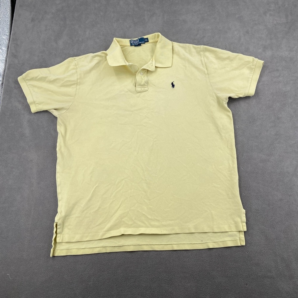 Polo Ralph Lauren Polo Shirt Mens XL Yellow Pony Logo Performance High Low Slit